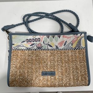 SAKROOTS Roma Crossbody Peace Bird Straw Canvas Purse NWOT